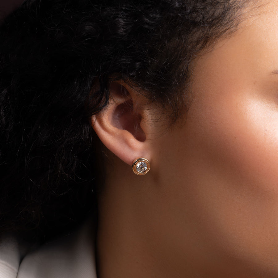 The Adira Earrings - Round Double Bezel Studs