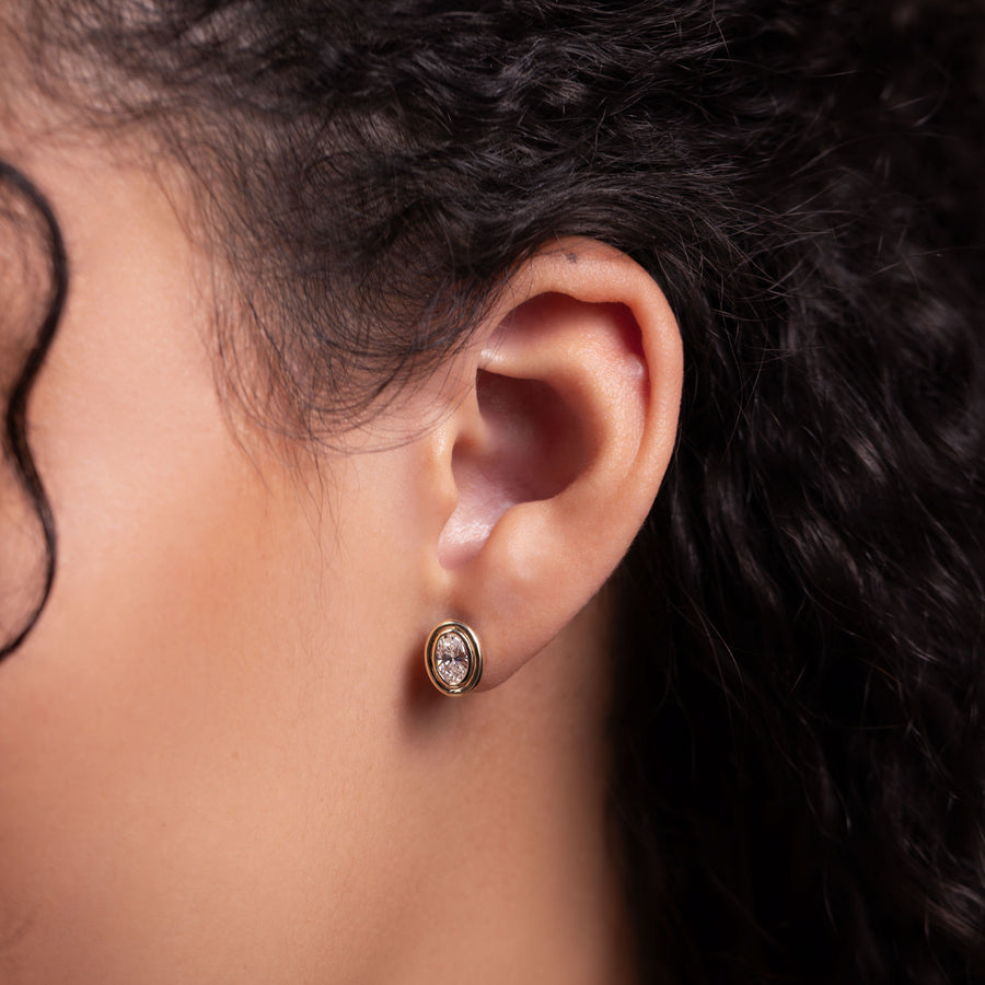 The Adira Earrings - Oval Double Bezel Studs
