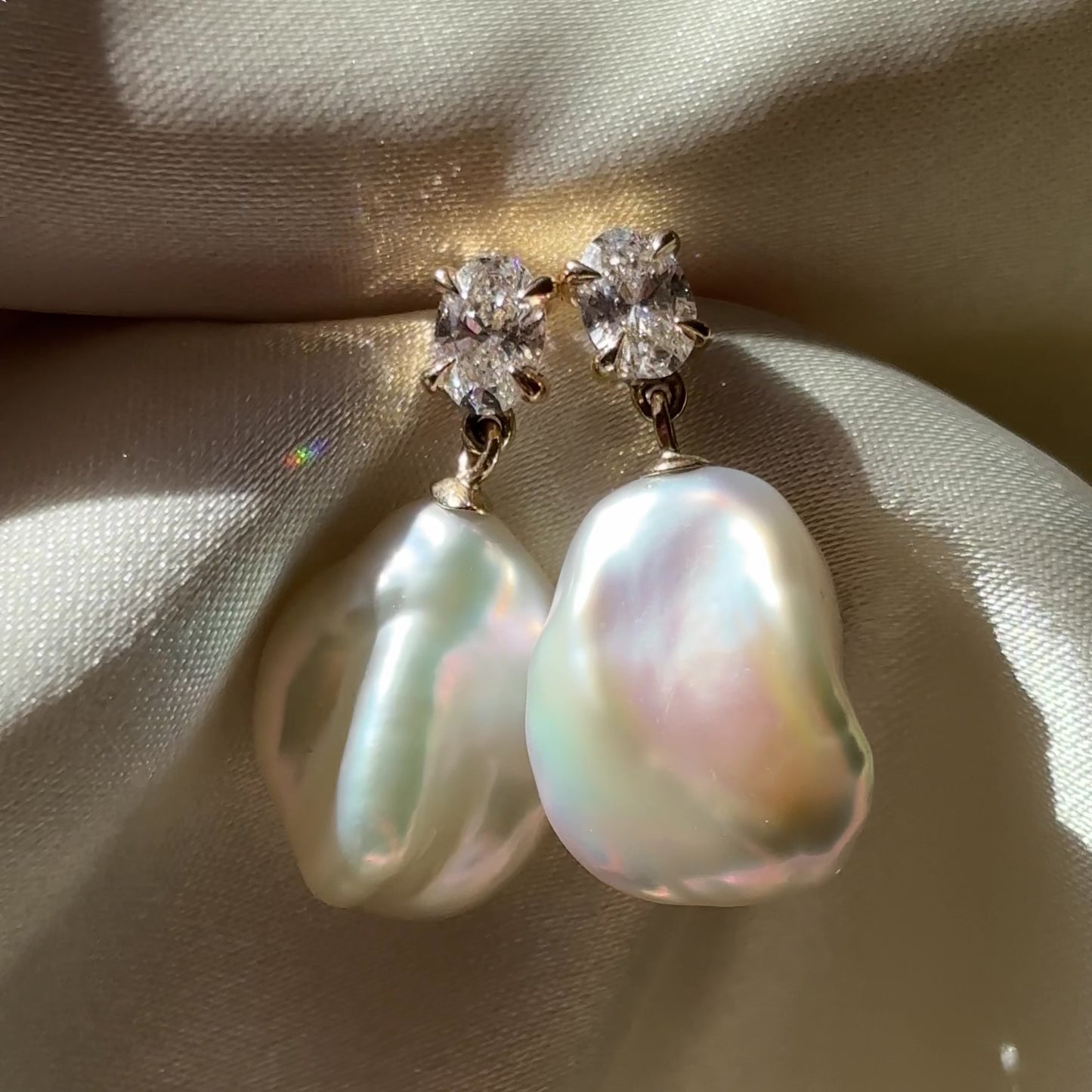 The Angelina Earrings - 0.6CTTW Keshi Pearl Lab Diamond Oval Drop Earrings