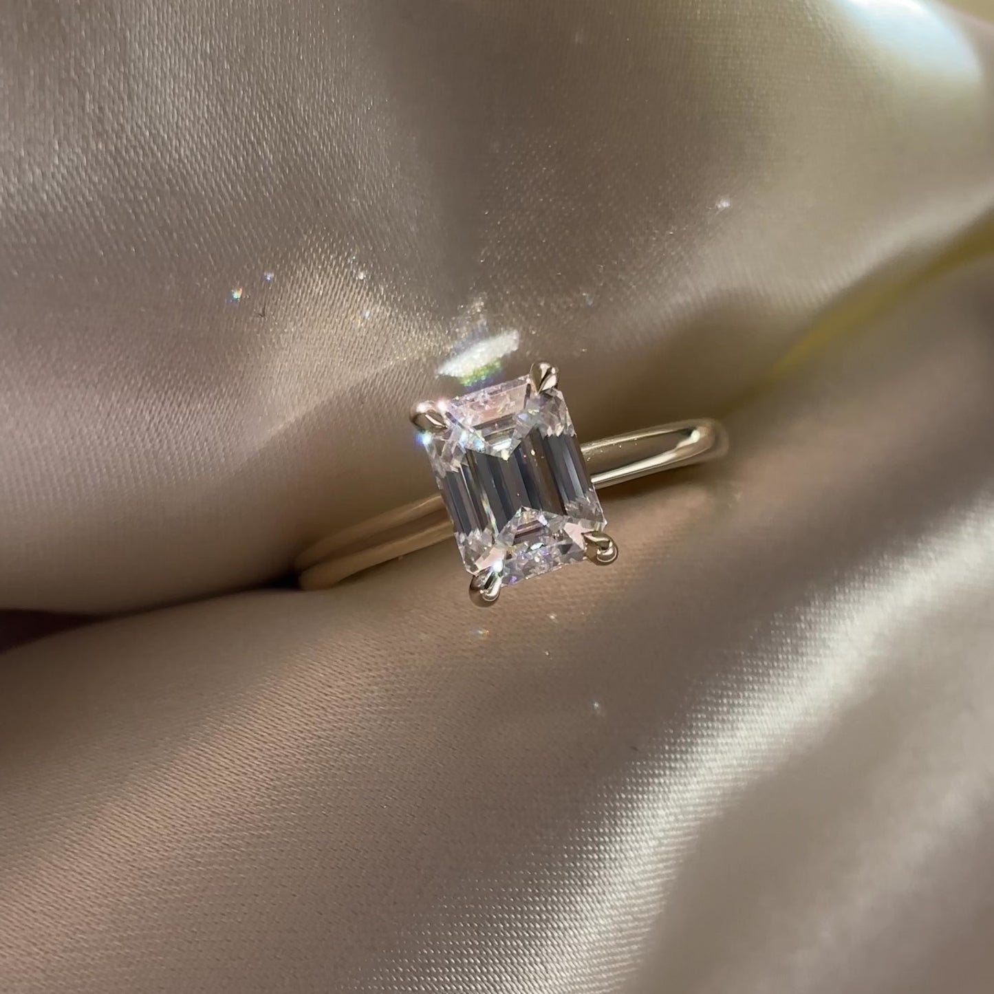 The Audrey Ring - 1.9ct Moissanite Emerald Cathedral Solitaire