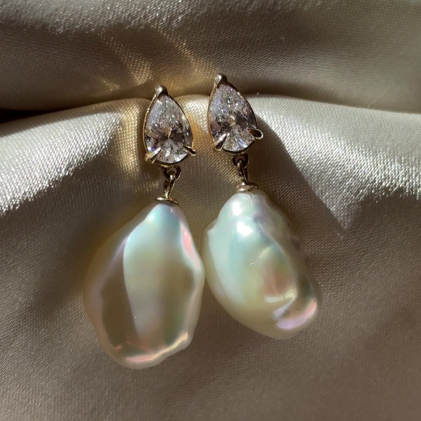 The Angelina Earrings - 1.0CTTW Keshi Pearl Lab Diamond Pear Drop Earrings
