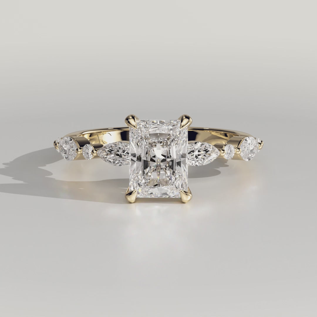 The Celeste Ring - Radiant With Marquise and Round Brilliant Band