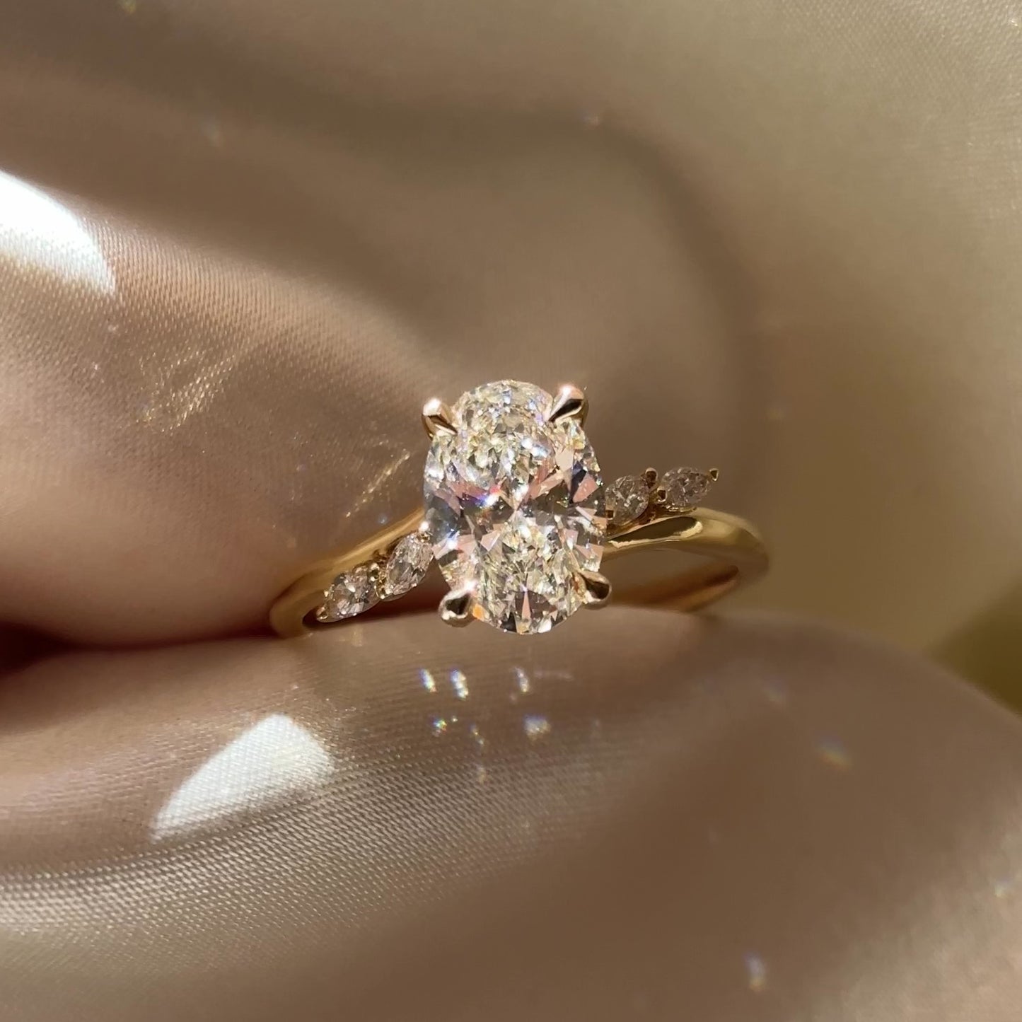 The Amira Ring - 1.52ct Lab Grown Diamond Oval with Marquise Accents