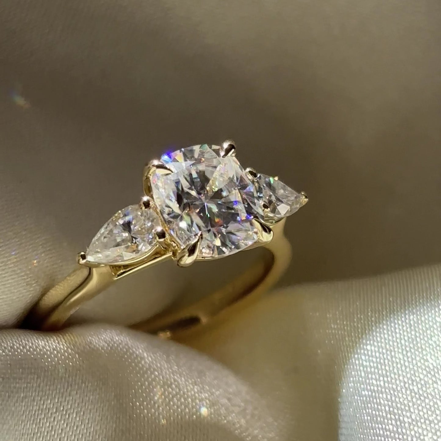 The Florence Ring - 1.5ct Moissanite Elongated Cushion and Pear Trilogy