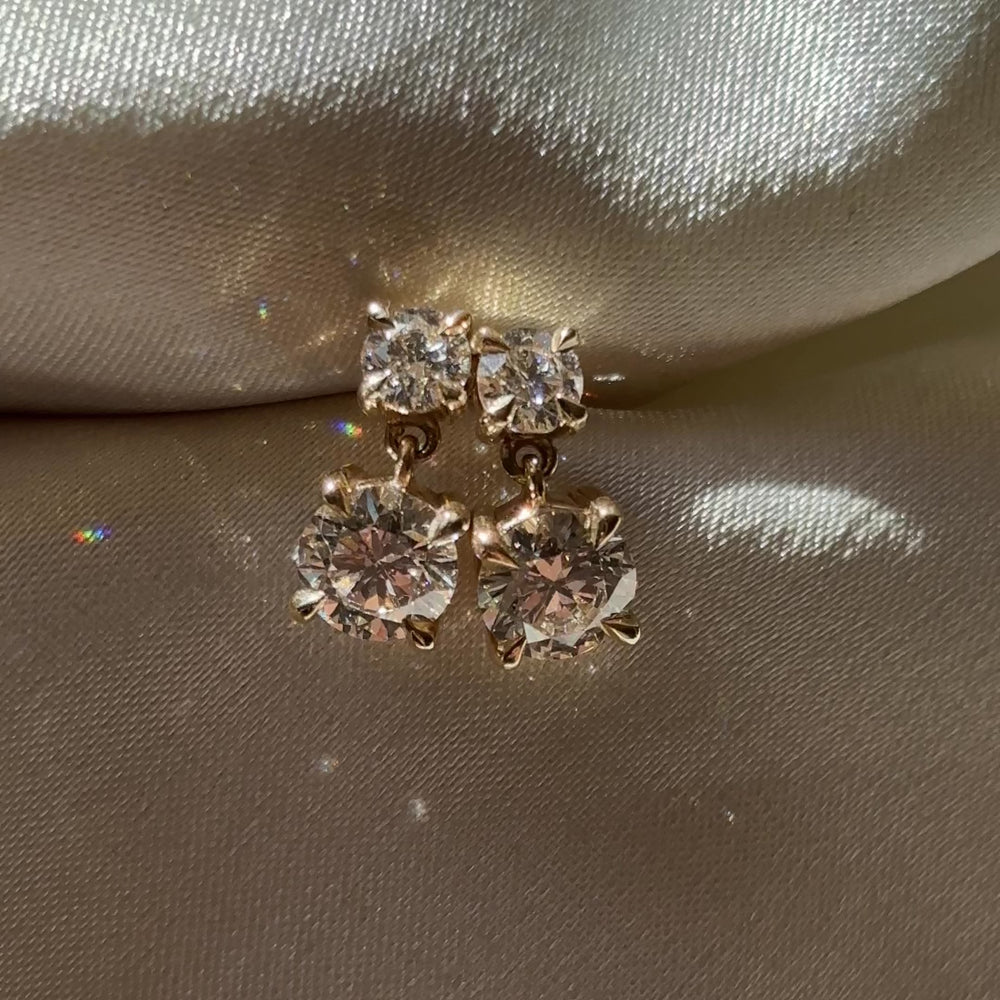 
                      
                        Load and play video in Gallery viewer, The Arietta Earrings - 1.8CTTW Lab Diamond Round Double Drop Earrings
                      
                    
