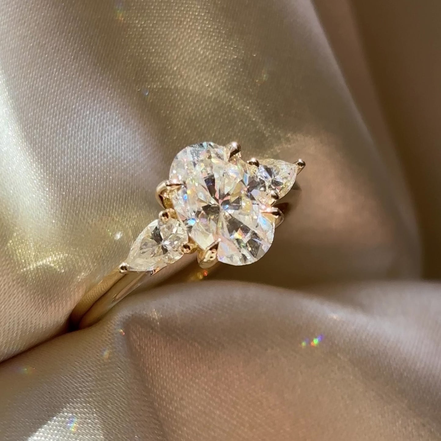 The Florence Ring - 1.8ct Moissanite Oval and Pear Trilogy