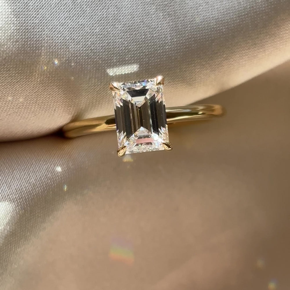 The Audrey Ring - 1.56ct Lab Grown Diamond Emerald Solitaire with Hidden Halo