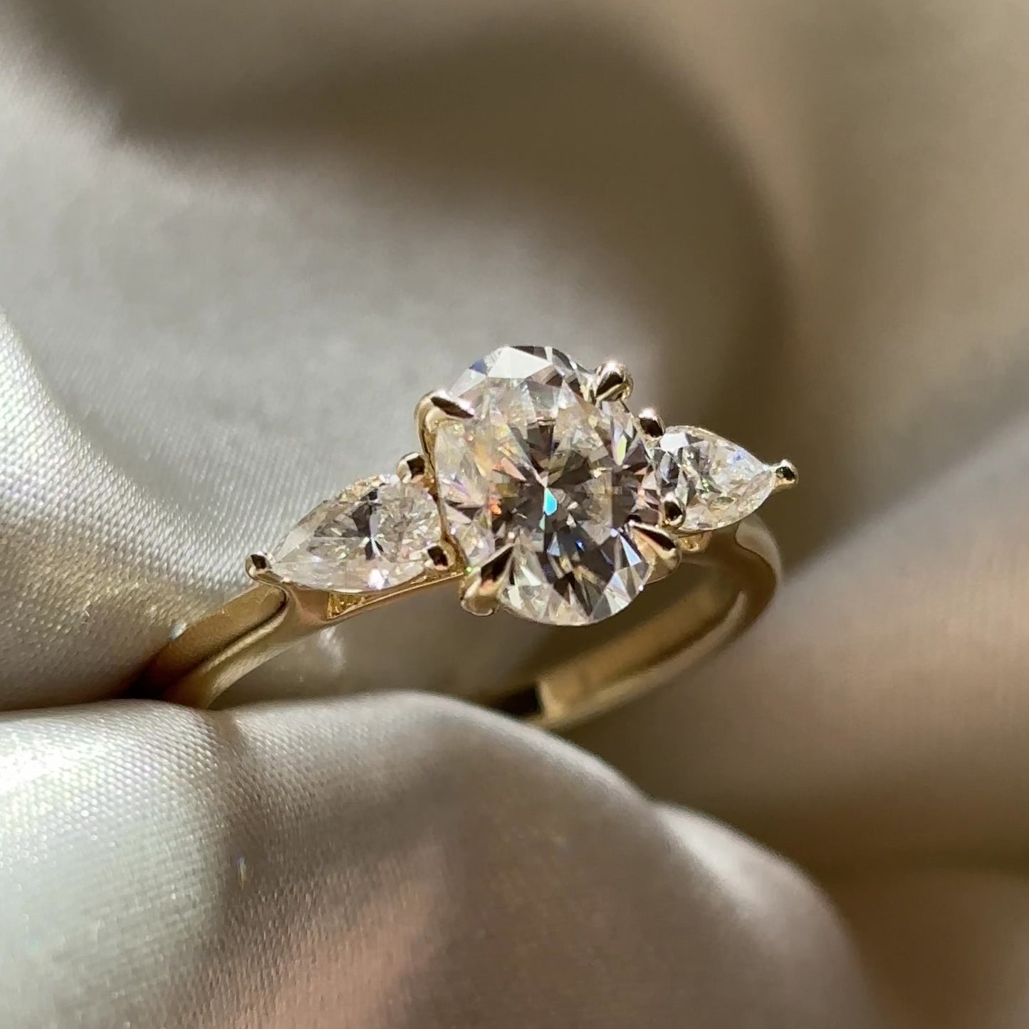 The Florence Ring - 1.5ct Moissanite Oval and Pear Trilogy