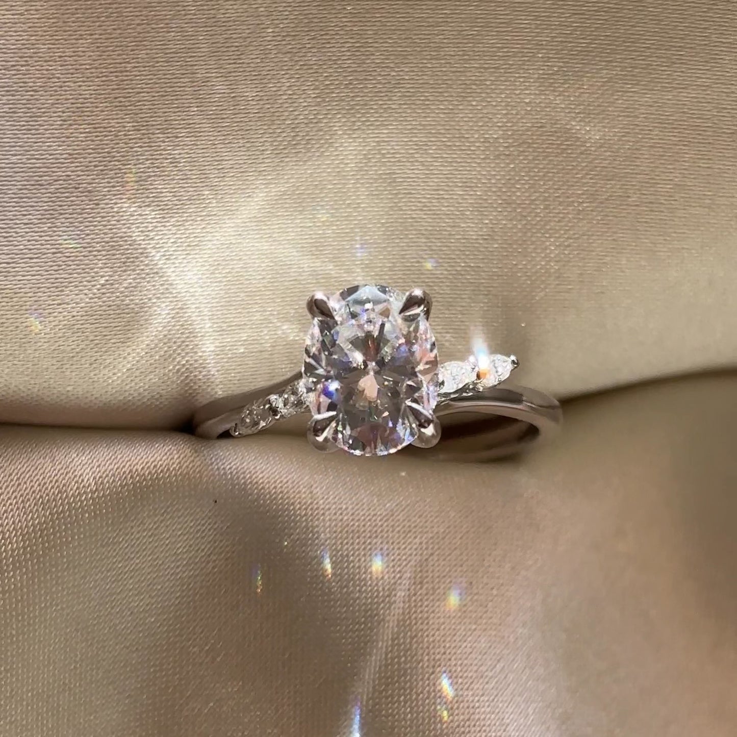 The Amira Ring - 2.1ct Moissanite Oval with Marquise Accents