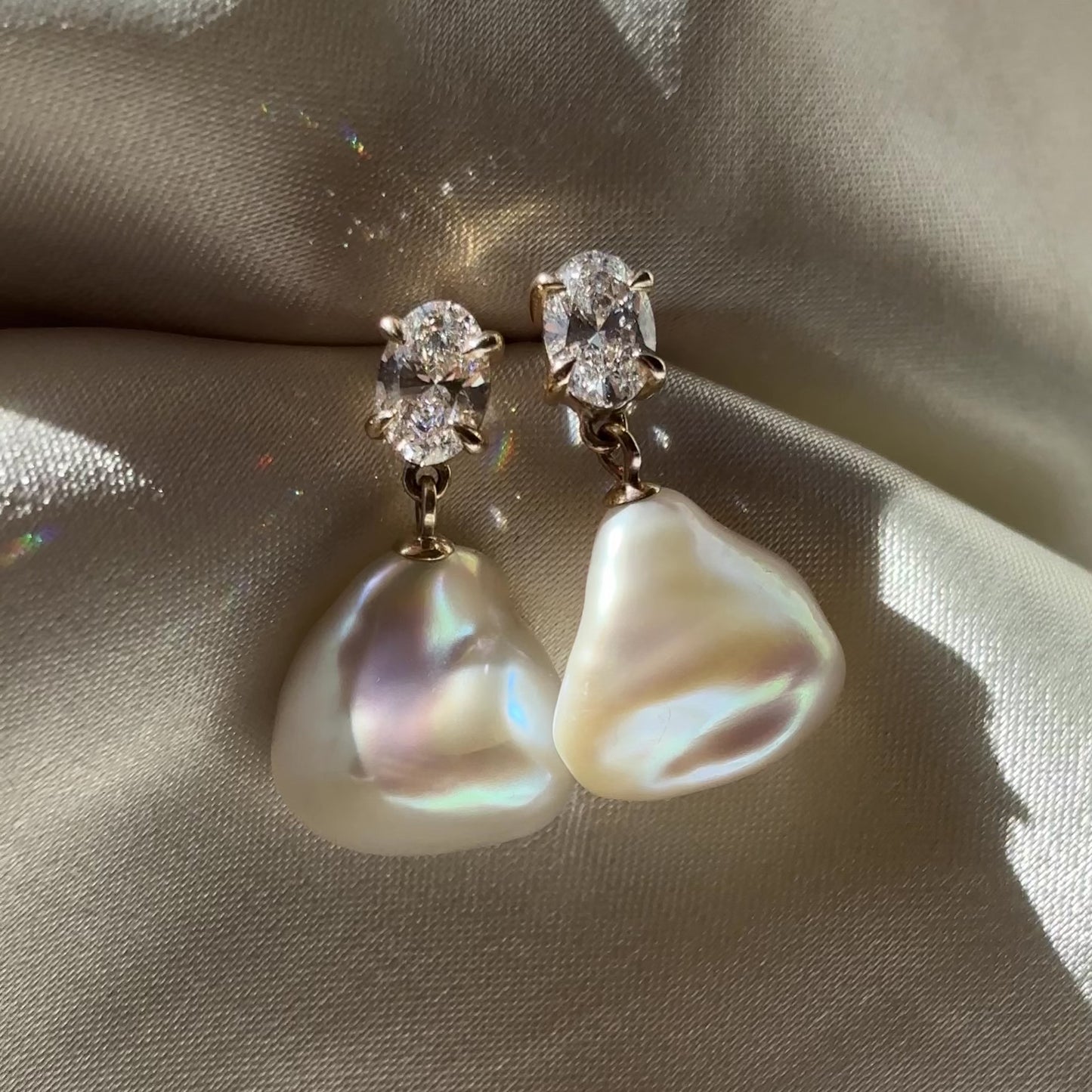 The Angelina Earrings - 1.0CTTW Keshi Pearl Lab Diamond Oval Drop Earrings