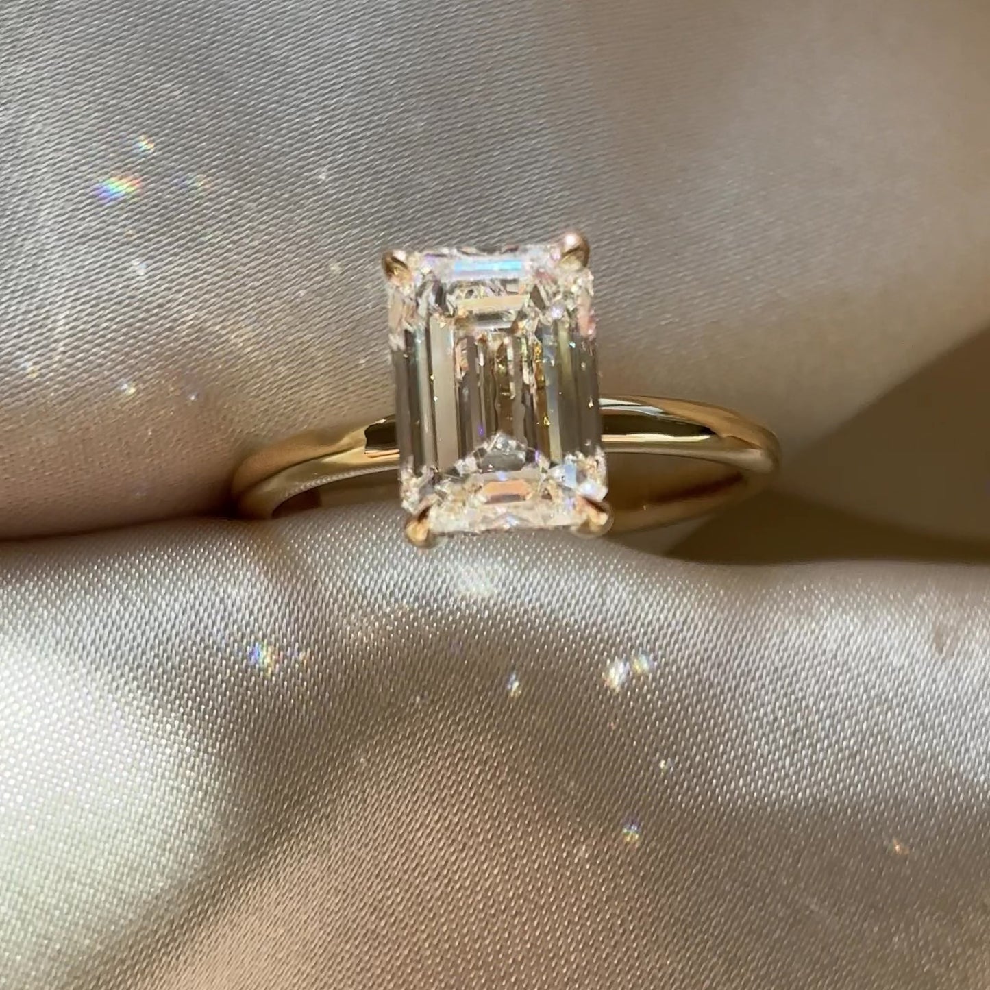 The Audrey Ring - 3.02ct Lab Grown Diamond Emerald Solitaire with Hidden Halo