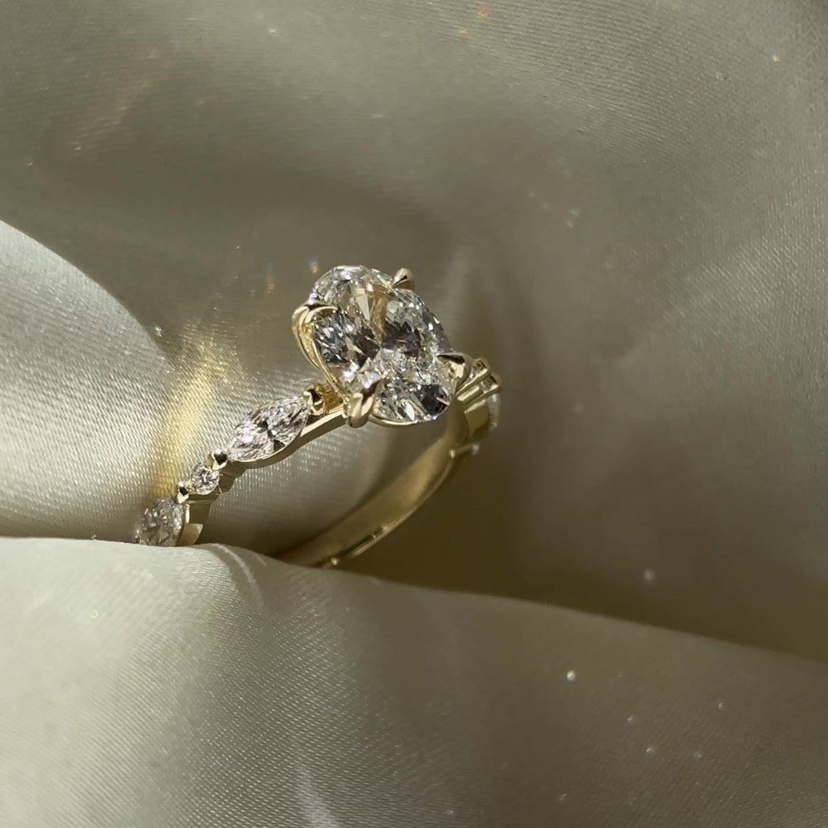 The Avery Ring - 1.56ct Lab Diamond Oval Solitaire with Marquise and Round Band