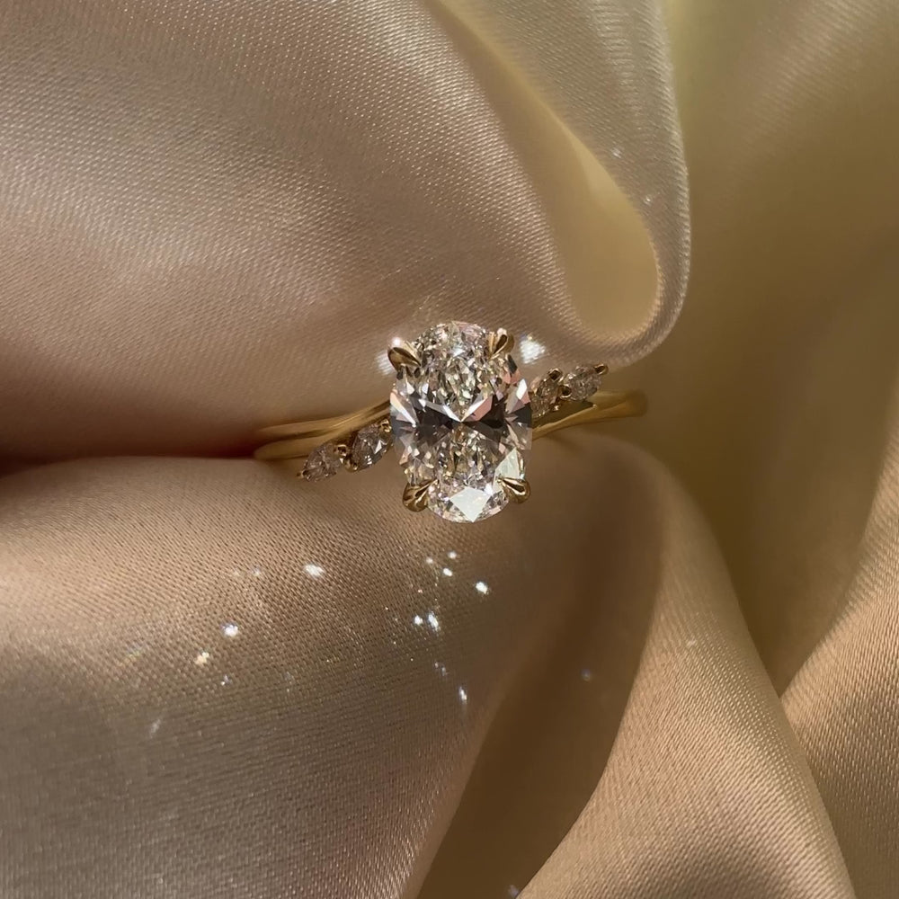 
                      
                        Load and play video in Gallery viewer, The Amira Ring - 1.52ct Lab Grown Diamond Oval with Marquise Accents
                      
                    