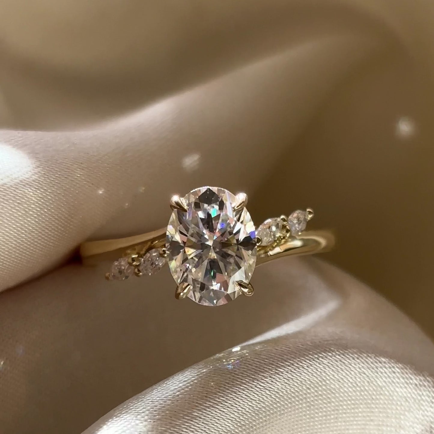 The Amira Ring - 1.5ct Moissanite Oval with Marquise Accents