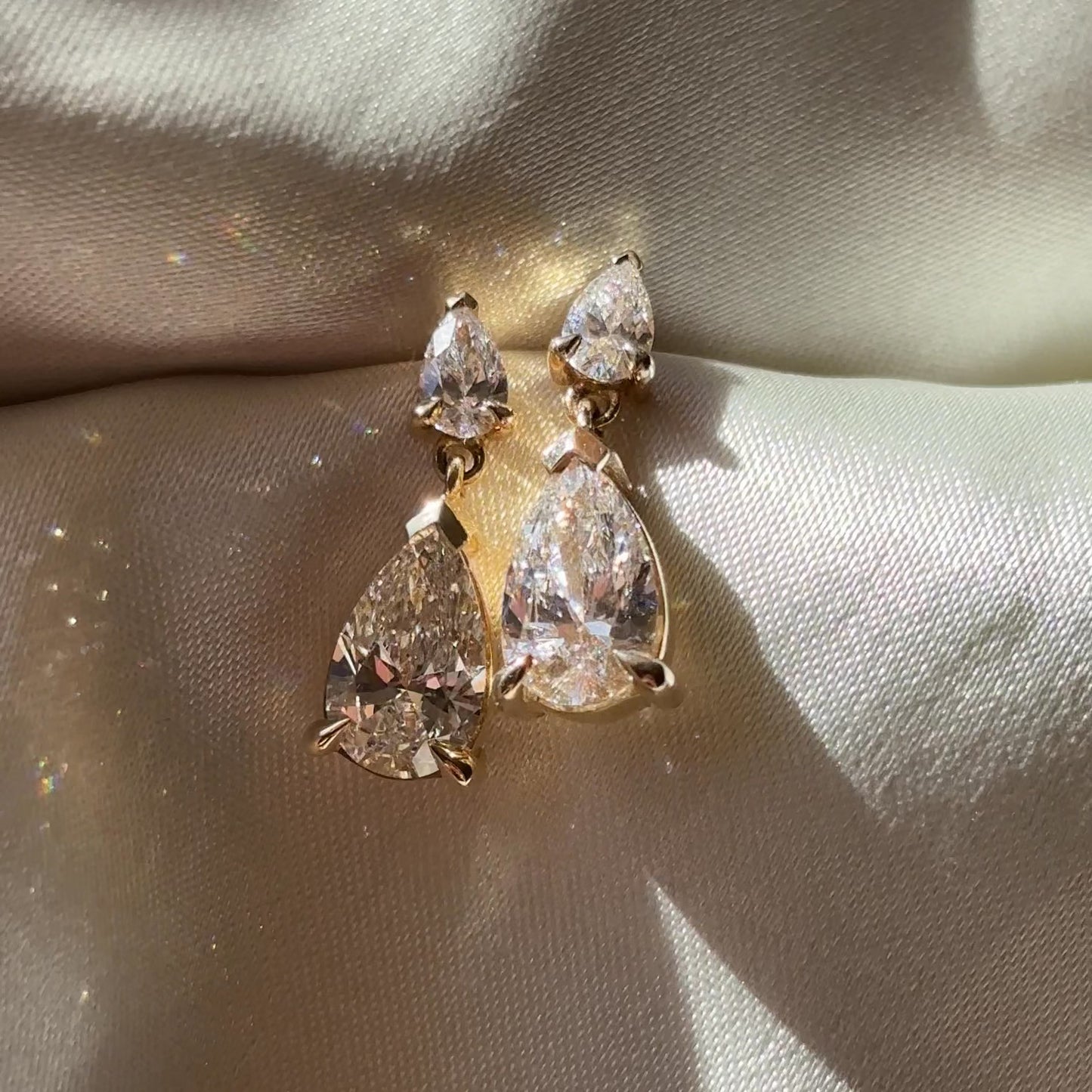 The Arietta Earrings - 2.4CTTW Lab Diamond Pear Double Drop Earrings