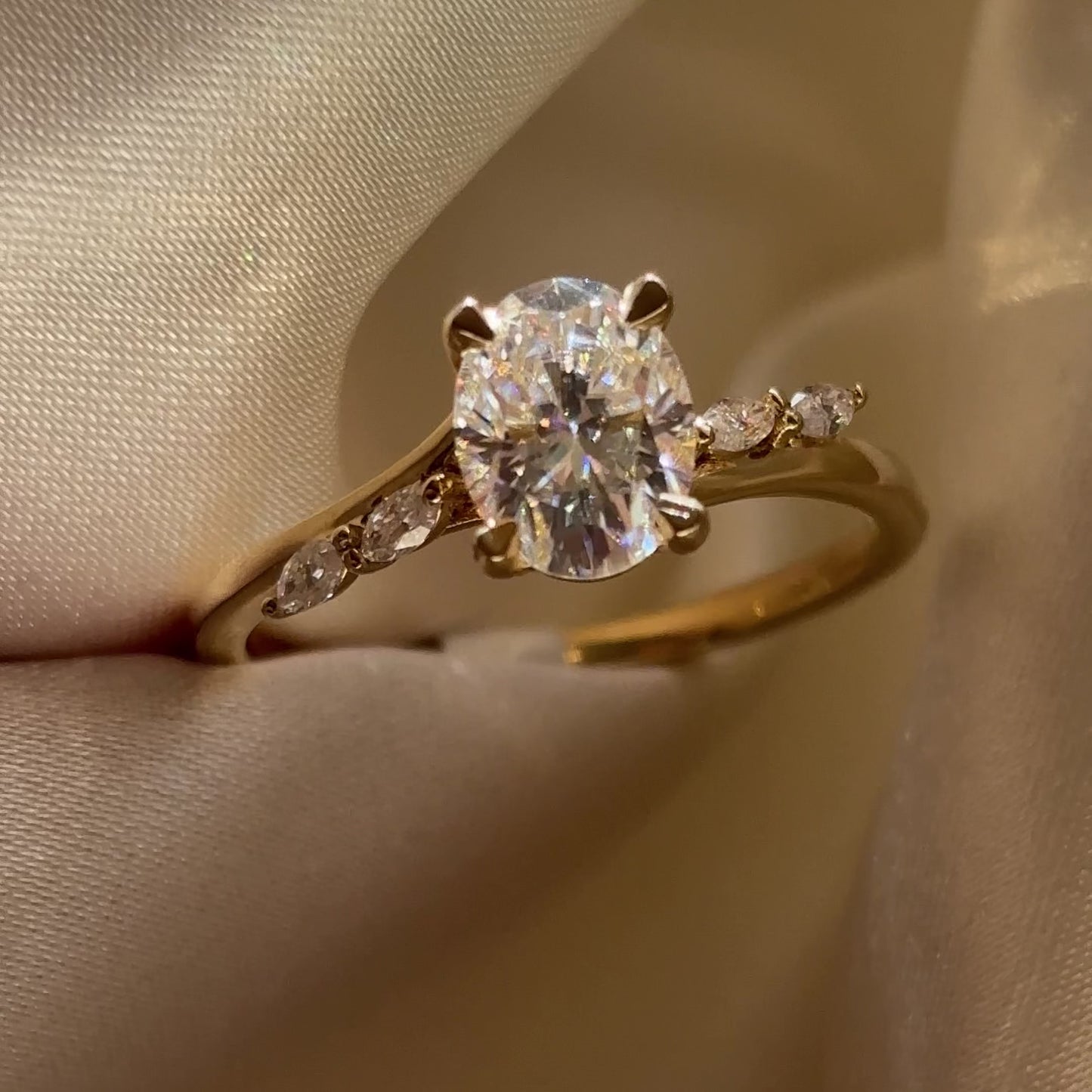 The Amira Ring - 1.5ct Moissanite Oval with Marquise Accents
