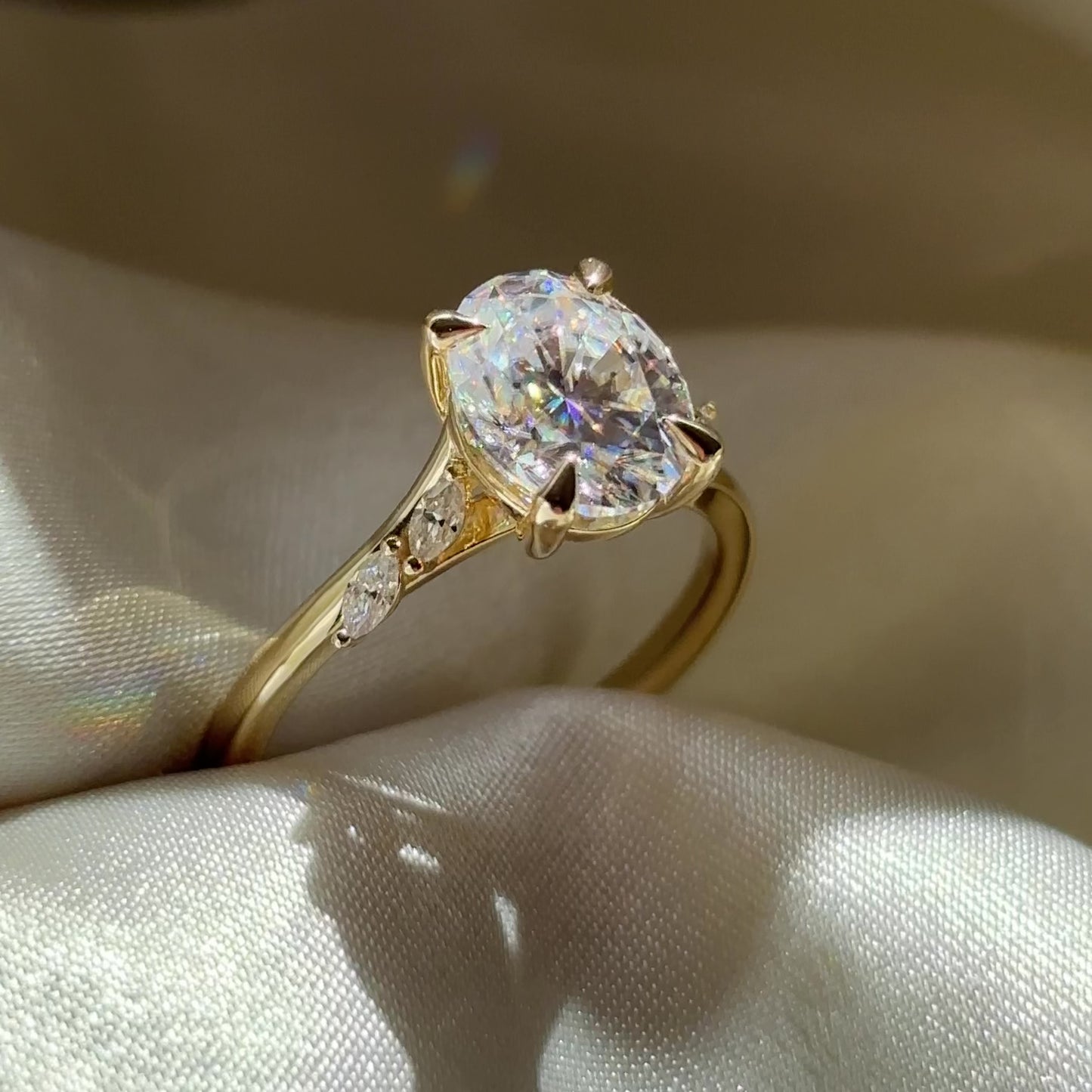 The Amira Ring™ - 2.1ct Moissanite Oval with Marquise Accents