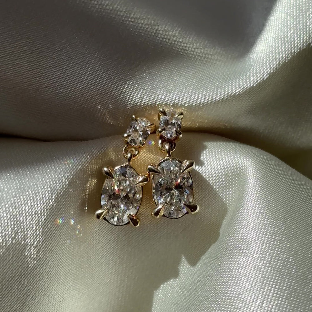 
                      
                        Load and play video in Gallery viewer, The Arietta Earrings - 1.2CTTW Lab Diamond Oval Double Drop Earrings
                      
                    