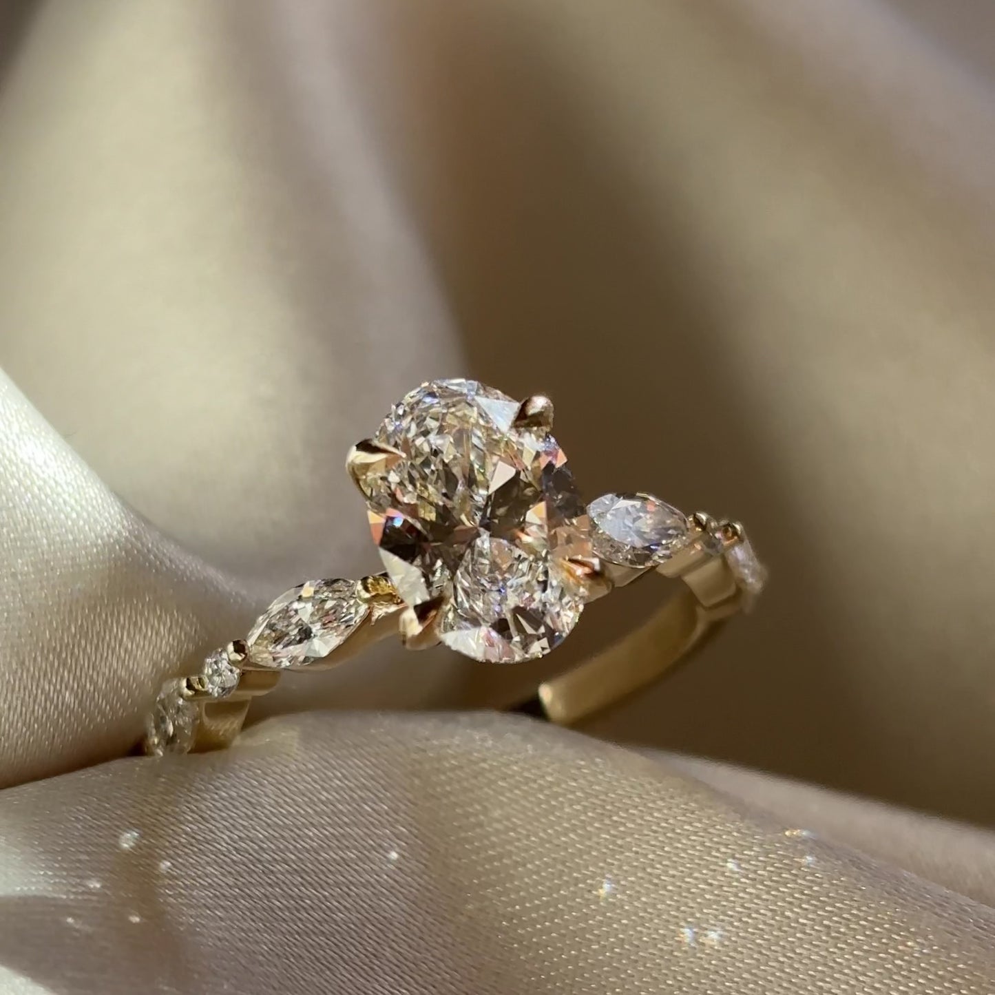 The Avery Ring - 1.53ct Lab Diamond Oval Solitaire with Marquise and Round Band