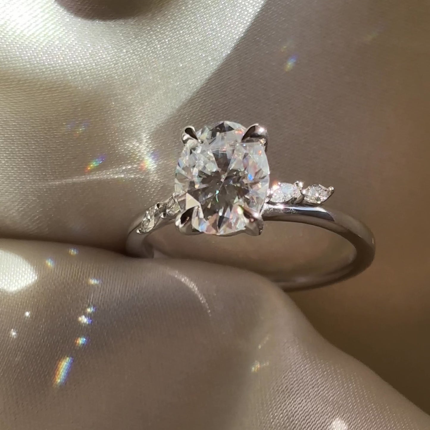 The Amira Ring - 2.1ct Moissanite Oval with Marquise Accents