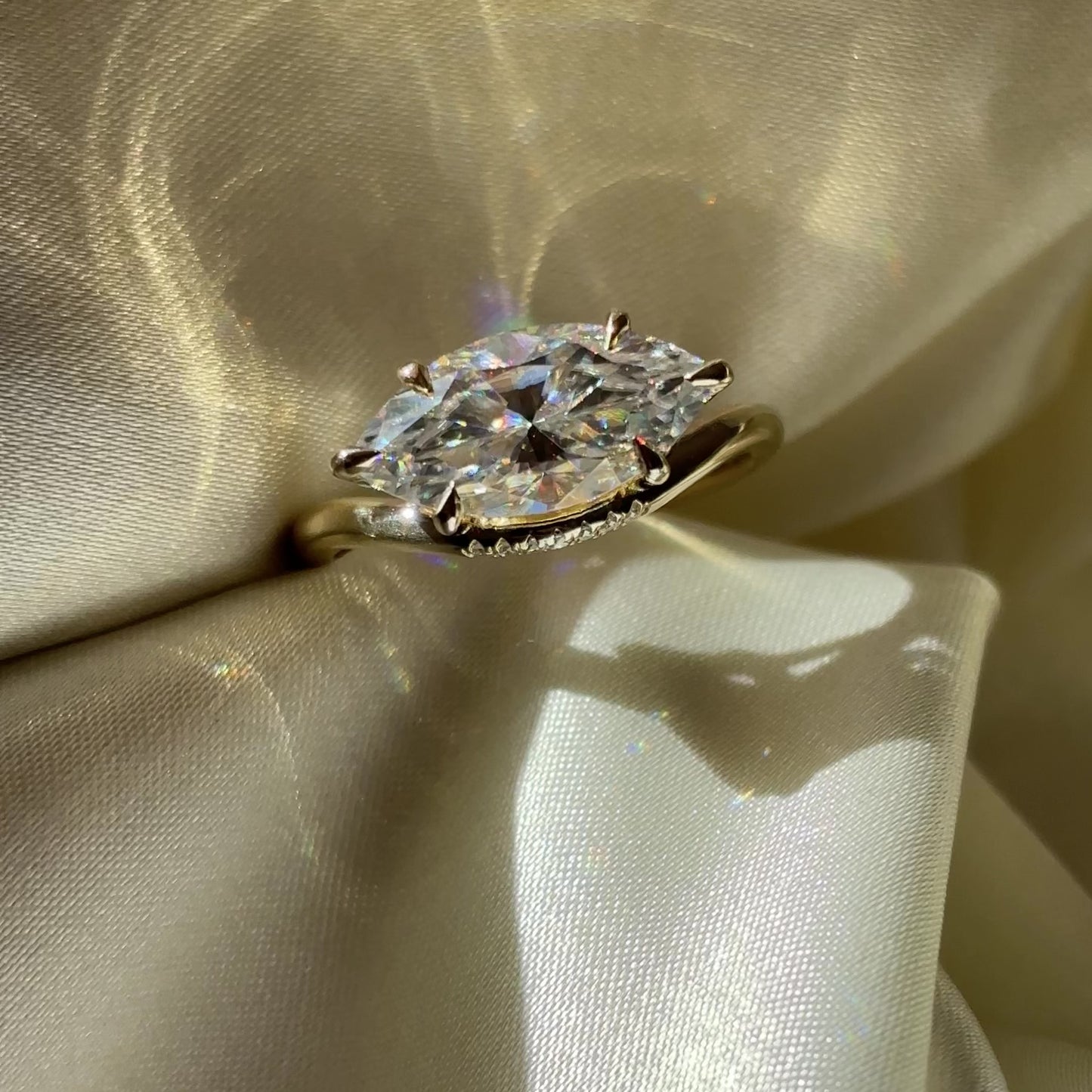 The Maya Ring - 2.8ct Moissanite Marquise Curved Solitaire