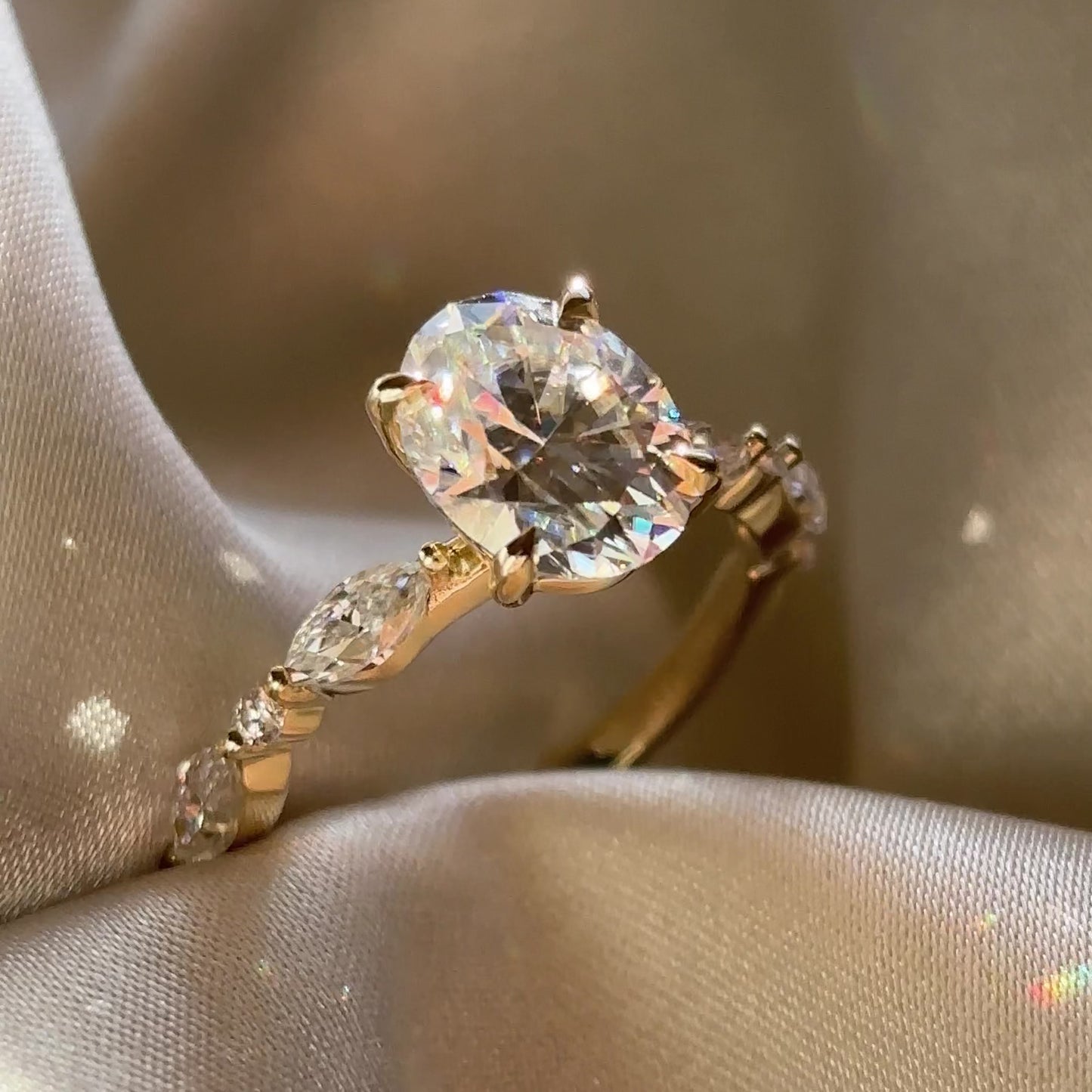 The Avery Ring - 2.1ct Moissanite Oval Solitaire with Marquise and Round Band