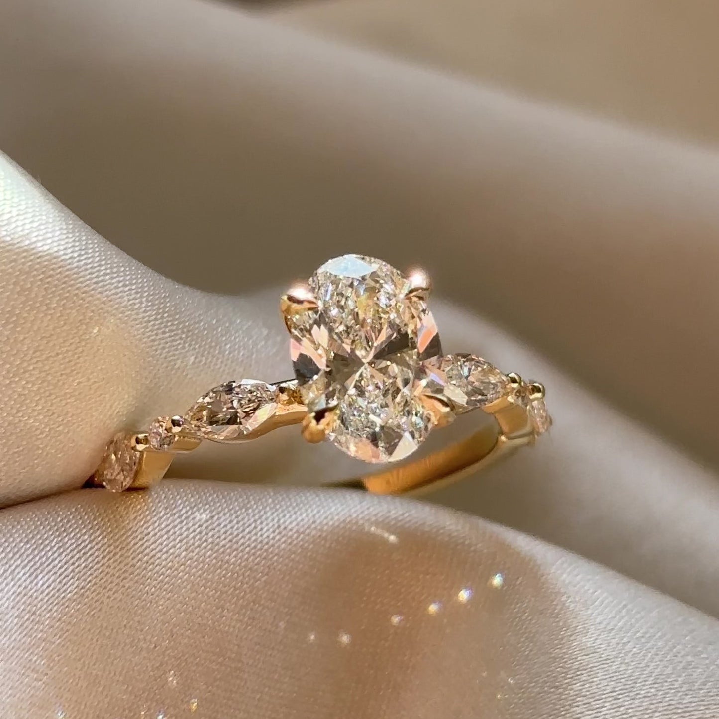 The Avery Ring - 1.53ct Lab Diamond Oval Solitaire with Marquise and Round Band