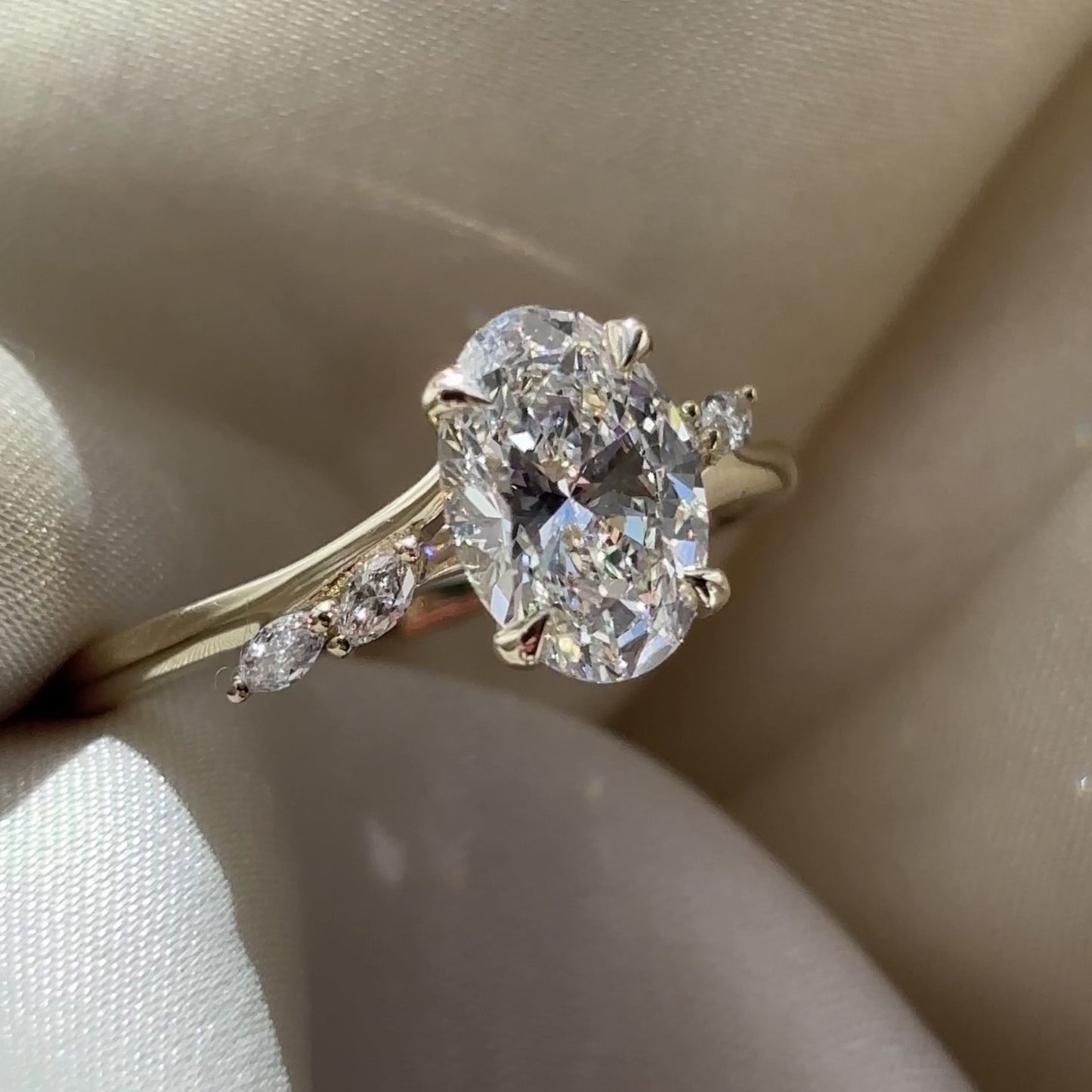 The Amira Ring™ - 1.65ct Lab Grown Diamond Oval with Marquise Accents
