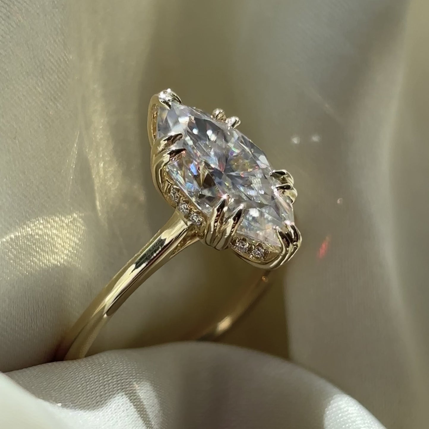 The Arie Ring - 2.8ct Moissanite Marquise Cathedral Solitaire