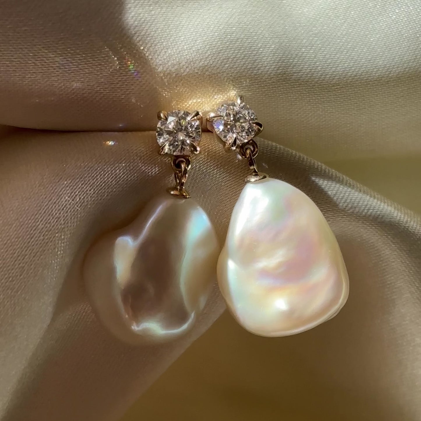The Angelina Earrings - 0.6CTTW Keshi Pearl Lab Diamond Round Drop Earrings