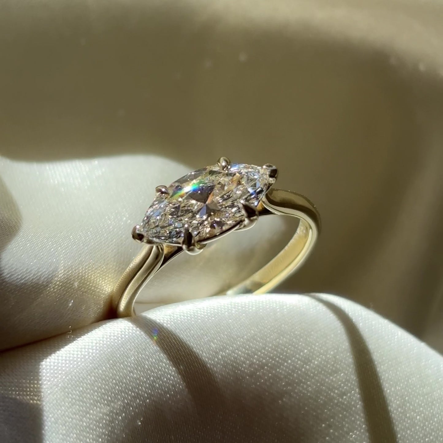 The Arie Ring - 1.51ct Lab Diamond East-West Marquise Cathedral Solitaire