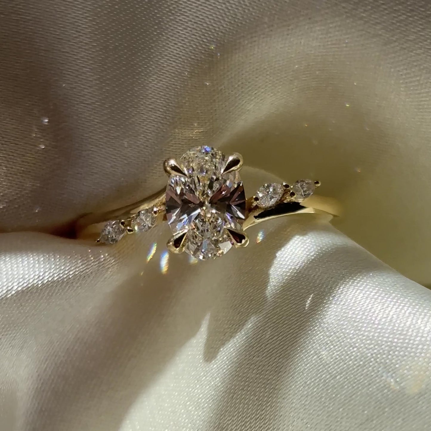 The Amira Ring - 1.01ct Lab Grown Diamond Oval with Marquise Accents