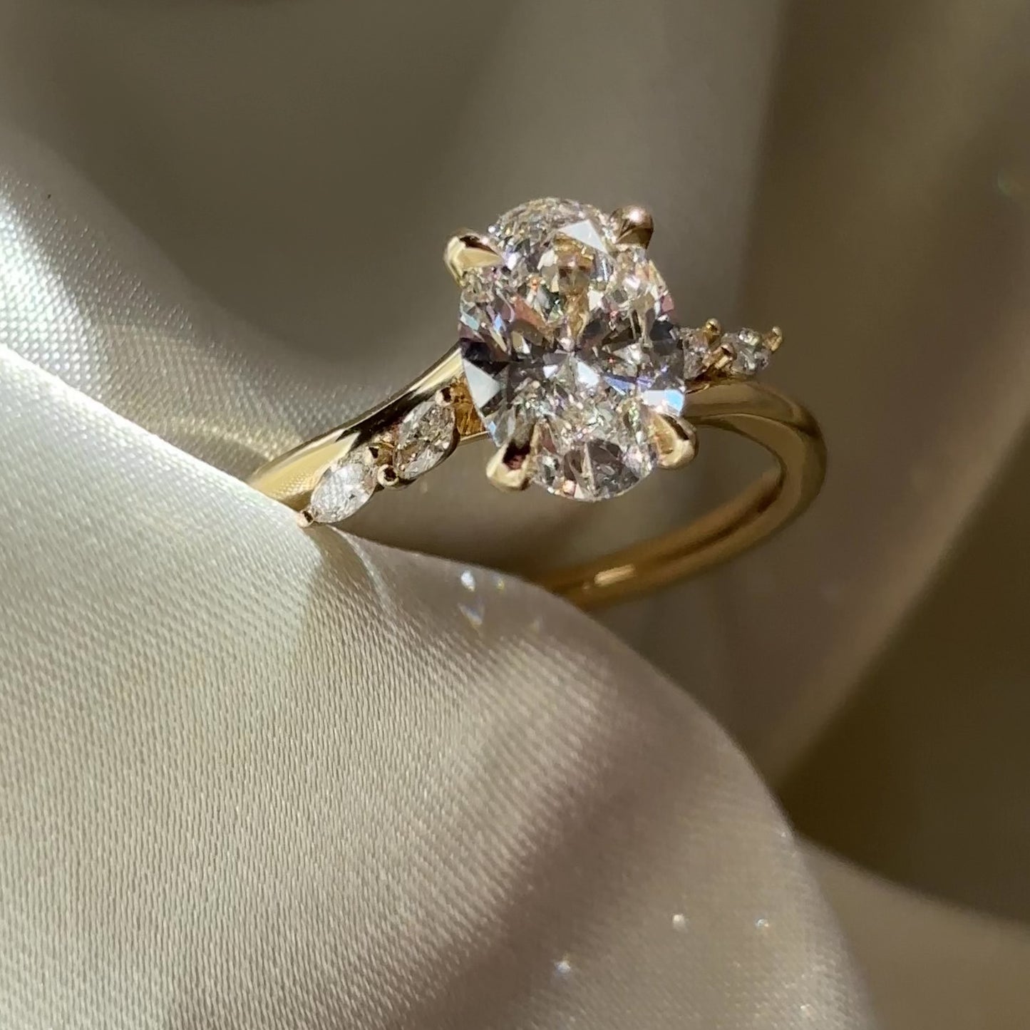 The Amira Ring™ - 1.55ct Lab Grown Diamond Oval with Marquise Accents