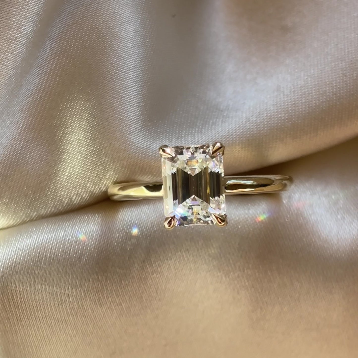 The Audrey Ring - 1.9ct Moissanite Emerald Low Set Solitaire