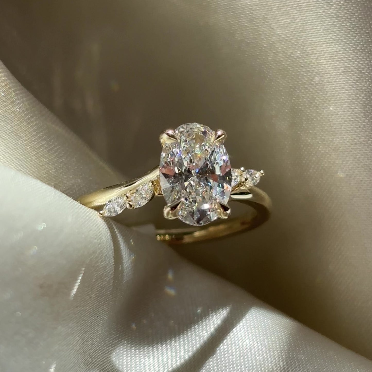 The Amira Ring™ - 1.59ct Lab Grown Diamond Oval with Marquise Accents