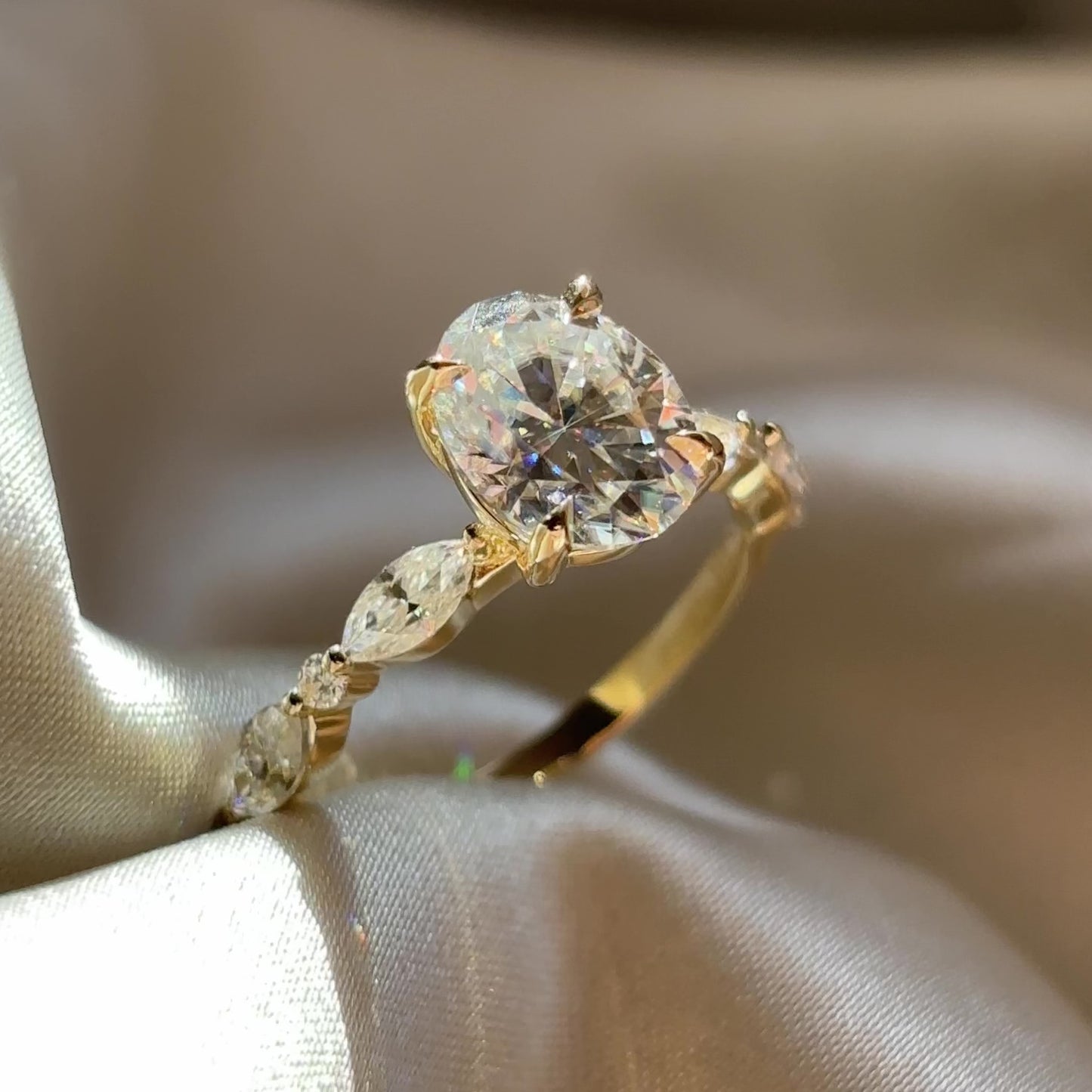 The Avery Ring - 2.1ct Moissanite Oval Solitaire with Marquise and Round Band