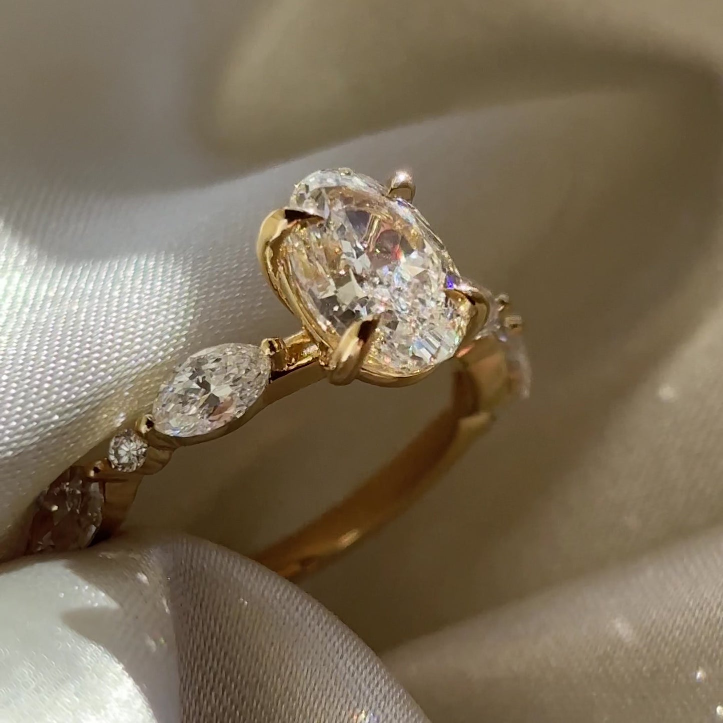 The Avery Ring - 1.54ct Lab Diamond Oval Solitaire with Marquise and Round Band